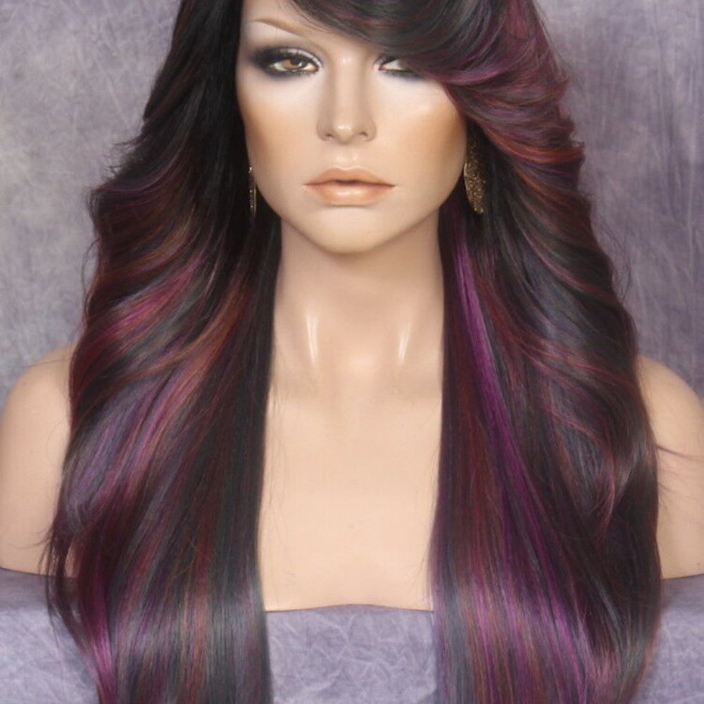 Human hair Blend Wig purple mix color, Heat OK - Picture 3 of 12